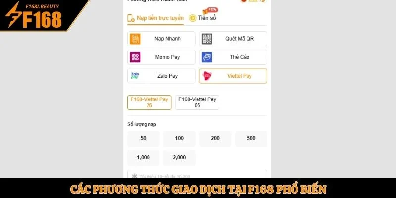 Các phương thức giao dịch tại F168 phổ biến