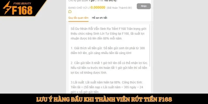 Lưu ý hàng đầu khi thành viên rút tiền F168