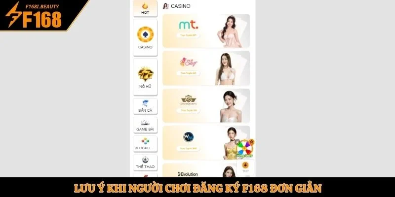Lưu ý khi người chơi đăng ký F168 đơn giản