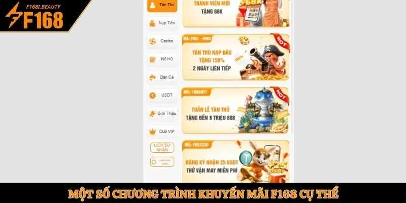 Một số chương trình khuyến mãi F168 cụ thể